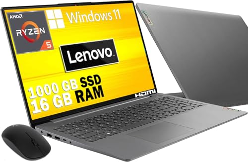 Lenovo Pc Notebook Led 15,6” Full Hd,Amd Ryzen 5 R5-5500U Six Core Fino 4,0 Ghz,Ssd M2 Nvme1000Gb,Ram 16Gb,Webcam,Hdmi,Lan,Wifi,Open Office,Windows 11 Pro MOUSE OMAGGIO