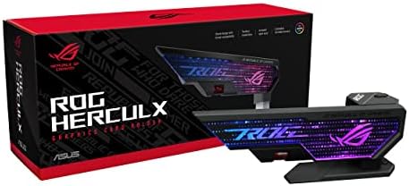 ASUS ROG Herculx Sostegno Per Scheda Grafica, Montaggio Senza Attrezzi, Comoda Livella Integrata, Struttura in Lega Di Zinco, Altezza Regolabile da 72 a 128mm, Aura Sync, Nero