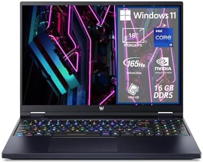 Acer Predator Helios 18 PH18-71-99R3L Notebook Gaming, Processore Intel Core i9-13900HX, RAM 16 GB DDR5, 1024 GB SSD, Display 18″ WQXGA IPS 165 Hz, NVIDIA GeForce RTX 4070 8 GB GDDR6, Windows 11 Home