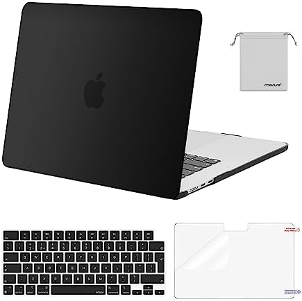 MOSISO Compatibile con MacBook Air 15 Custodia 2024 2023 A2941 M2 Chip con Liquido Retina Display Touch ID,Plastica Custodia Rigida&Keyboard Cover&Screen Protettore&Storage Borsa,Nero