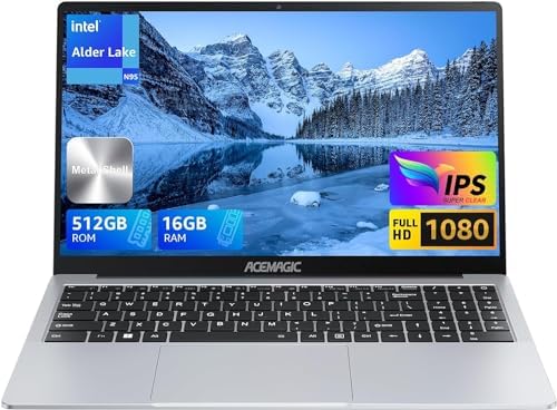 ACEMAGIC PC Portatile 15.6″ Full HD,16GB DDR4 RAM 512GB SSD Intel N95 (fino a 3.4Ghz) Notebook,2.4G/5G WiFi,BT5.0,Type_C, USB3.2,HDMI,Webcam Computer Ufficio Grigio