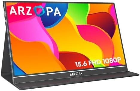 ARZOPA Monitor Portatile, Schermo Portatile 15,6 Pollici, 1920×1080 FHD, Supporto HDMI/Tipo-C/USB-C, Schermo da Gioco Eye-Care, Doppi Altoparlanti Incorporati per Laptop/PC/Mac/PS3/4/5/Xbox