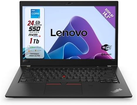 Lenovo ThinkPad, Pc portatile Intel Core i5-8350 Pronto All’Uso con Libre, Notebook Con Display HD da 14,1″, Ram 24Gb, SSD 1Tb, W10, Tastiera Italiana QWERTY (Ricondizionato)