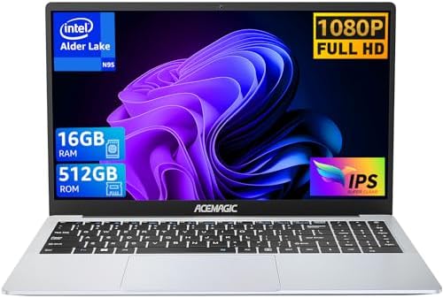 ACEMAGIC PC Portatile Intel 12th Alder Lake N95【Battere N5095,Fino a 3.4Ghz】16GB DDR4 RAM 512GB SSD Notebook ,15.6″ Full HD Computer portatile 2.4G/5G WiFi,BT5.0,Type_C, USB3.2,HDMI Ufficio Argento