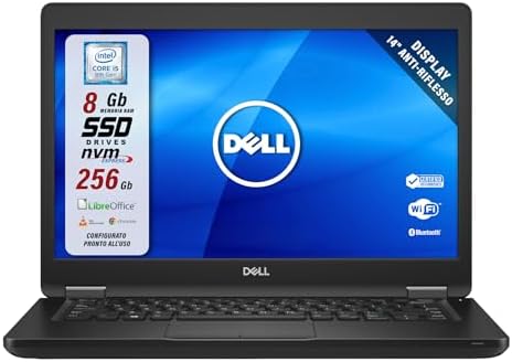 Dell Latitude 5490, Pc Portatile Notebook Pronto All’Uso, Display 14″ HD, Intel Core i5-8th, Ram 8 Gb, SSD 240 Gb, Computer Portatile Con Pacchetto Libre, W10 (Ricondizionato)