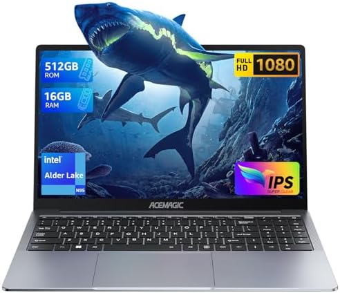 ACEMAGIC PC Portatile Intel N95【Battere N5095,fino a 3.4Ghz】,16GB DDR4 RAM 512GB SSD(espansione 2TB),15.6″ Full HD Notebook,2.4G/5G WiFi,BT5.0,Type_C,USB3.2,HDMI,Webcam Computer Portatile Ufficio