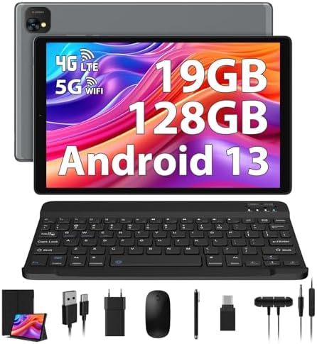 PIXPEAK Tablet 10 pollici 4G lte e 5G WiFi, Android 13.0 Octa-Core 2.0GHz, 19GB RAM, 128GB ROM (1TB TF), INCELL 1920 * 1200, 13MP+8MP, Tablet in offerta con Tastiera etc, GPS/Bluetooth, Grigio