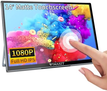 WIMAXIT Monitor Touch Screen Portatile da 14 Pollici, Secondo Schermo Esterno Doppio Pieno con Porta Tipo C e Mini HDMI, Cavalletto Pieghevole per Laptop, PC, PS4 Xbox