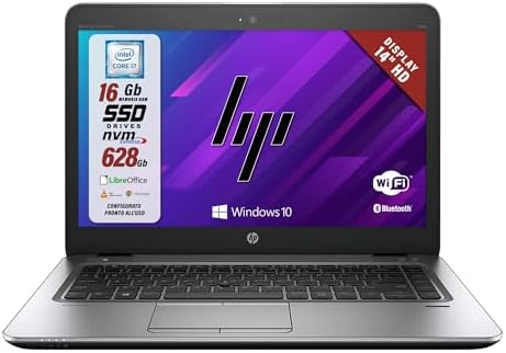 HP elitebook 840 G3, pc portatile notebook incluso libre office, intel i7-6600u, ram 16Gb, dual disk 628GB, display 14″ HD, windows 10 (Ricondizionato)