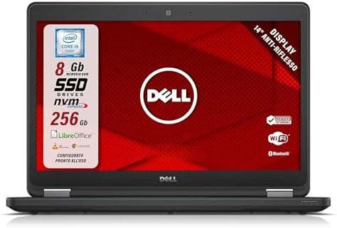 Dell Latitude, Pc Portatile Notebook Pronto All’Uso, Display 14″ HD, Intel i5-6200u, Ram 8Gb, SSD 256Gb, Computer Portatile Con Libre, W 10 (Ricondizionato)