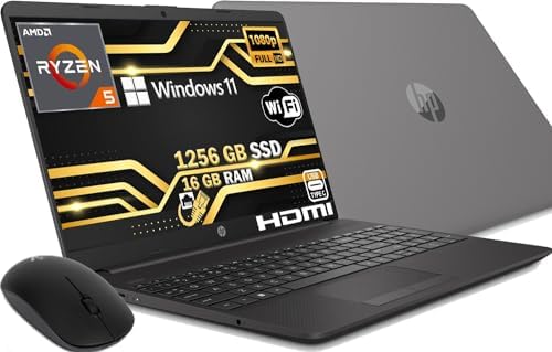 HP Notebook 2024 Ryzen 5 5500U 6 Core 4 Ghz SSHD 1256 Gb IPS Full HD 15.6″ DDR4 16 Gb, Wi-fi 3 usb webcam HD Windows 11 Pro, Office Open Source, QWERTY Italia MOUSE OMAGGIO