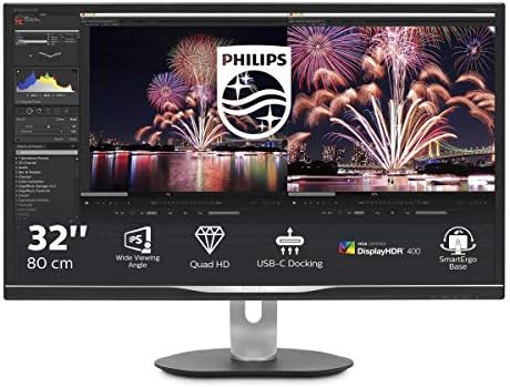 Philips 328P6AUBREB USB-C Docking Station Monitor 32″, 2560 x 1440, LED IPS, HDR 400, Adobe RGB 99%, Pivot, Inclinabile, 10 bit, Audio Integrato, HDMI, Display Port, VGA, USB, RJ45, Vesa, Nero