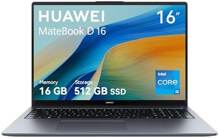 HUAWEI MateBook D 16,16GB+512GB Win11,leggero di 1,68 kg，Processore Intel®Core™ serie H，Display FullView da 16 pollici，SuperCharge,batteria ad alta capacità，SuperHub