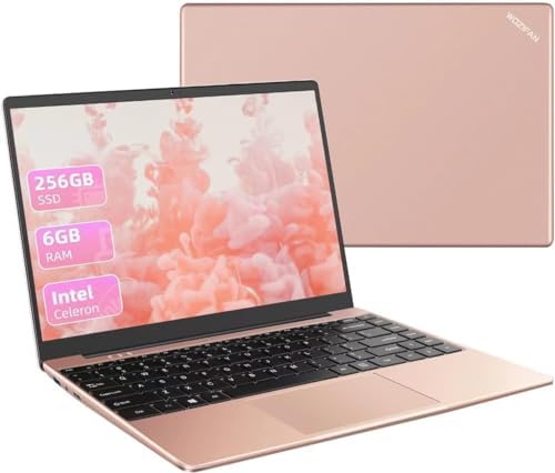 WOZIFAN PC Portatile Win 11 Laptop 14 Pollici Notebook 6GB+256GB Supporta l’ espansione 1TB SSD Intel 2.4G+5G 1080P con Mouse Senza Fili & & Film in Lingua Siliconica per Tastiera(Italiana)-Oro