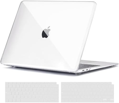 TECOOL Custodia MacBook Air 13 Pollici Retina M1 2020 2019 2018 A2337 A2179 A1932 Touch ID, Case Cover Trasparente Rigida Plastica Ultrasottile +Accessori Copritastiera Silicone, Cristallo Chiara