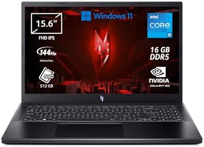 Acer Nitro V 15 ANV15-51-5673 Notebook Gaming, Processore Intel Core i5-13420H, Ram 16 GB DDR5, 512 GB SSD, Display 15.6″ FHD IPS 144 Hz LED LCD, NVIDIA GeForce RTX 4050 6 GB, Windows 11 Home