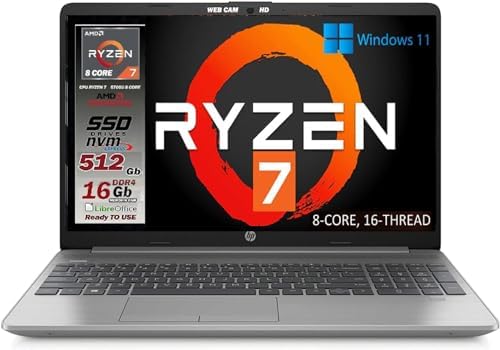 HP 255 G8 Silver Notebook Portatile, RAM 16 Gb DDR4, SSD NVME da 512Gb Display FullHD 15.6″, Ryzen 7 5700U 8 core da 4,3 GHz, 3 usb, webcam HD, Win 11, pronto All’uso, Gar. Italia