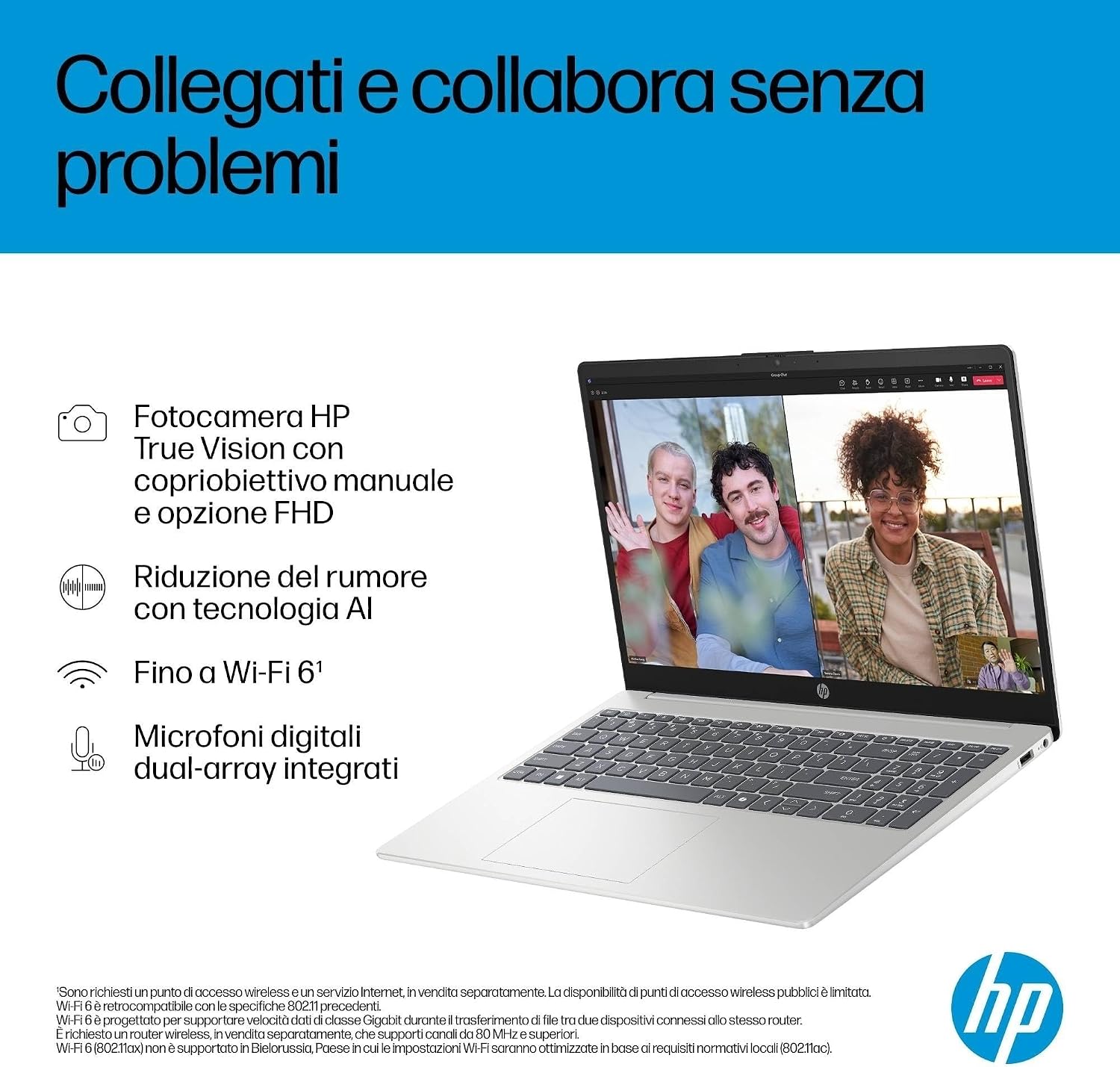 HP Laptop 15-fd1003sl, PC Portatile 15″, Display FHD, Notebook, (Intel Core Ultra 7 155H, RAM 16GB, SSD 1TB, Windows 11), Computer Portatile, Uso quotidiano, Tastiera Italiana, QWERTY, Argento