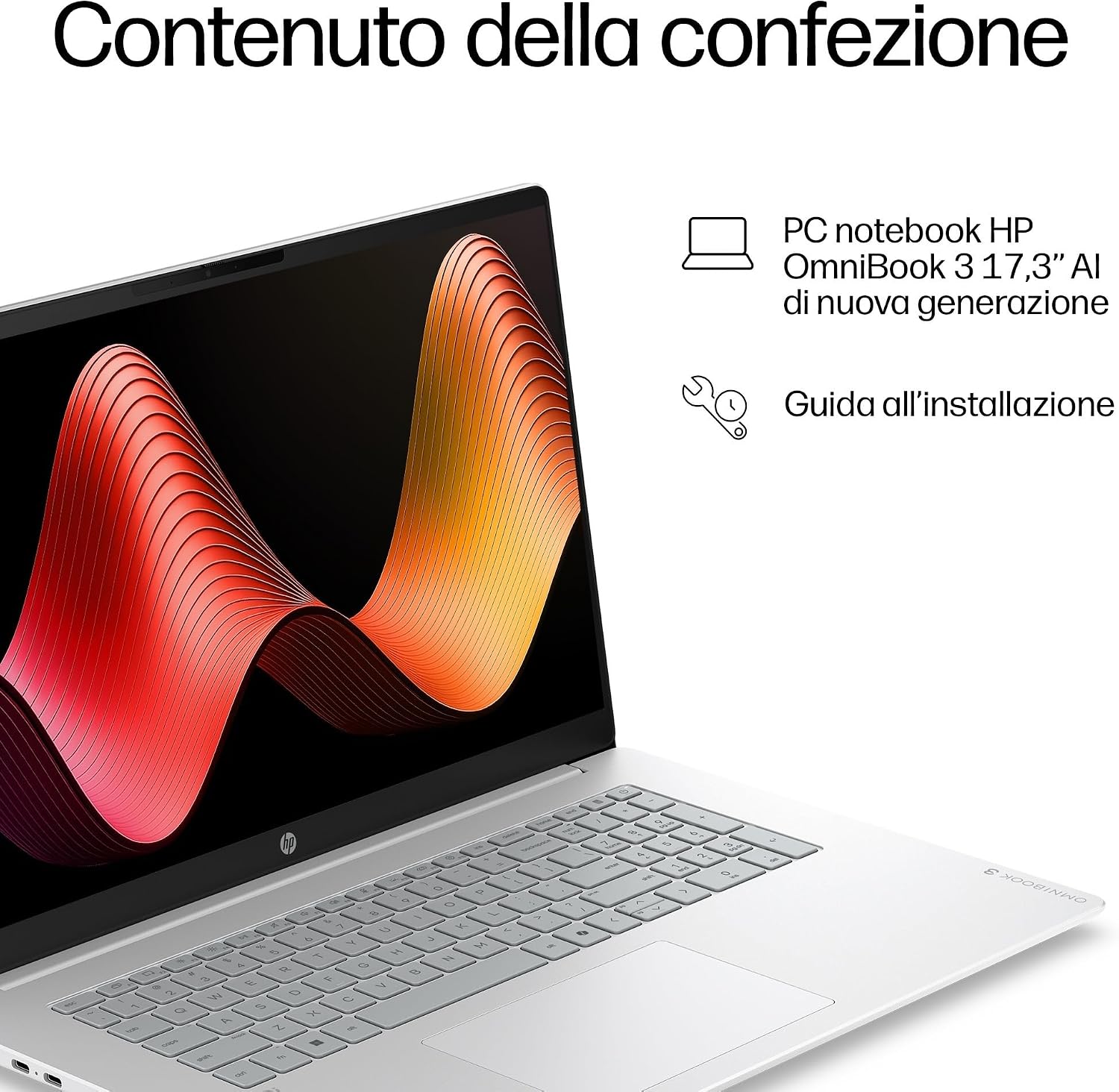HP OmniBook 3 17-dp0001slx, Notebook, AMD Ryzen 5 130, 8 GB RAM, 512 GB, AMD Radeon 660M integrata, Display 17,3″ FHD IPS Antiriflesso 300 nits, Laptop, Windows 11, Portatile, Argento